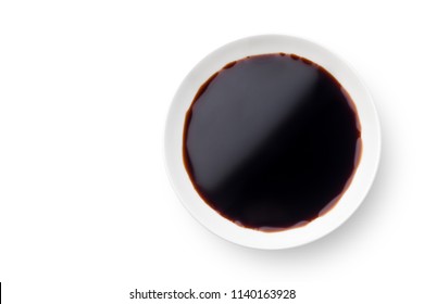 Dish Of Soy Sauce Isolated On White Background. Top View.