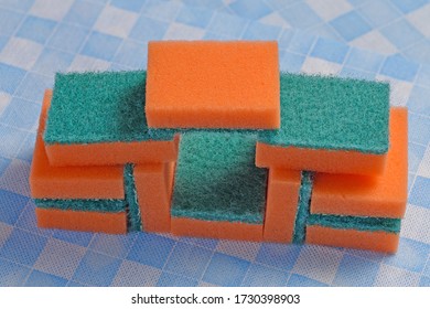 Dish Washing Sponges Are Folded On A Napkin In A Geometric Shape