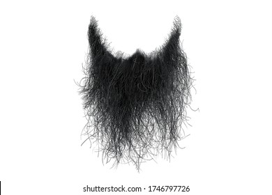 Disheveled Black Beard Isolated On White, Close-up. Mens Fashion