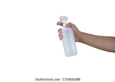 Disinfectant Spray Can Kill Various Types Of Viruses, Germs, And Bacteria. In Plain White Background And Several Hand Pose Options.