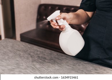 Disinfection Of A Massage Table With An Antiseptic Solution - Massage Room