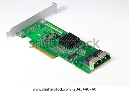Disk array controller card( Raid ) with with double mini sas connector isolate on a white background 
