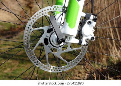 Disk brakes on mountain bike.