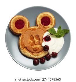 Disney Micky Mouse Theme Breakfast Pancake With Cream And Cherry