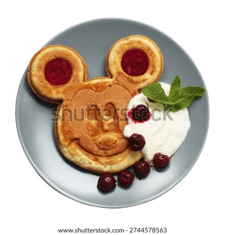 Disney Micky Mouse Theme Breakfast Pancake With Cream And Cherry