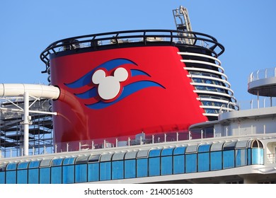 The Disney Wish cruise ship is moored in front of the Meyer shipyard in Papenburg on February 26, 2022.
