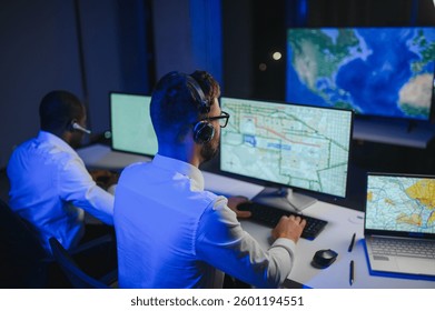 Dispatching support centers for freight transportation. Logistics and navigation of cargo delivery.