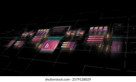 Display background featuring digital data code and HUD elements, perfect for text titles and horizontal layouts. Thoughtful color design enhances mood, tone, and a futuristic aesthetic.