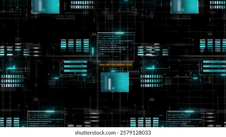 Display background featuring digital data code and HUD elements, perfect for text titles and horizontal layouts. Thoughtful color design enhances mood, tone, and a futuristic aesthetic.