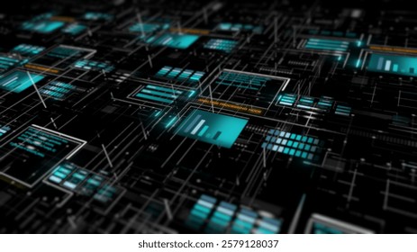 Display background featuring digital data code and HUD elements, perfect for text titles and horizontal layouts. Thoughtful color design enhances mood, tone, and a futuristic aesthetic.