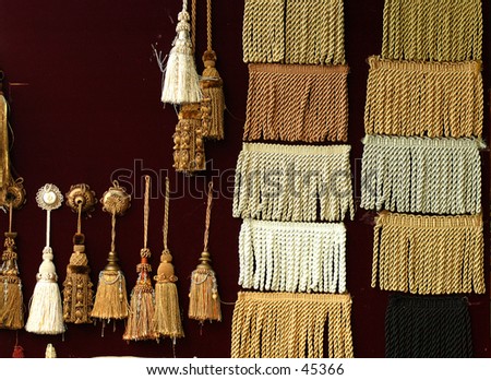 Display board of textile trims in the Los Angeles Fashion District
