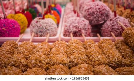 Display Of Candy Apples And Sweet Sugary Treats