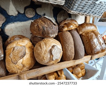 A display case filled with lots of different types of bread.
