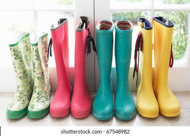 A Display Of Colorful Rain Boots