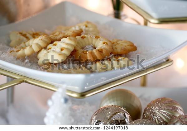 Display Delicious Spritz Butter Cookies On Royalty Free Stock Image