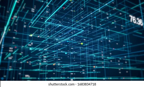 Display Of A Digital Data Grid In Blue Tones