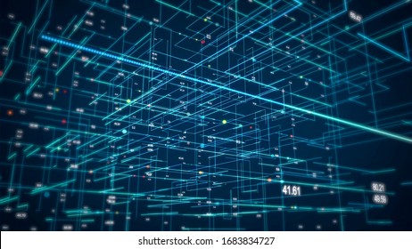 Display Of A Digital Data Grid In Blue Tones