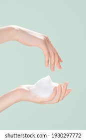 Display of foaming effect of hand cleaning body wash Essence Facial Cleanser bubble - Shutterstock ID 1930297772