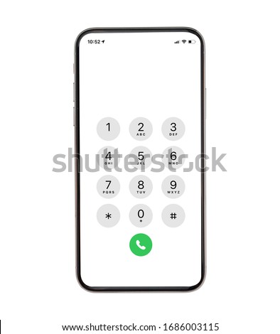 Display Keypad with numberst for mobile phone.Keypad for template in touchscreen device. mockup phone Isolated on white background