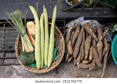 Display of leek and rare heirloom carrots at the local food market - Powered by Shutterstock