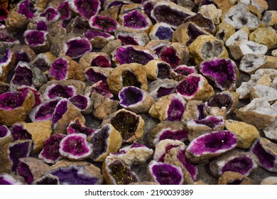 Display Of Multiple Purple Geode Rocks