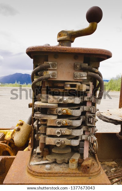 A display of old mining equipment in the\
Keno silver district of Yukon,\
Canada.