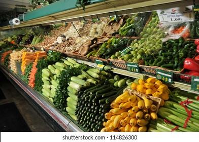Display Of Produce In A Grocery Store Stacked High