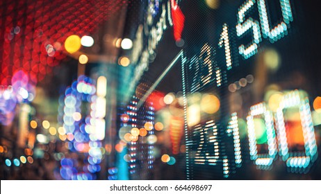 Display of Stock market quotes with city scene reflect on glass - Shutterstock ID 664698697