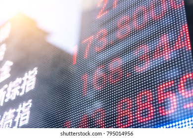 Display Of Stock Market Quotes With City Scene Reflect On Glass In Shanghai