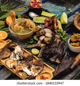 A Display Of Varied Cooked Meats And Vegetables.