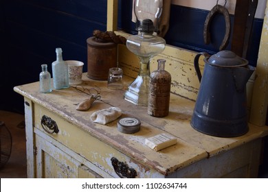 Display Of Vintage Style Men's Vanity Dresser At The Historic Place Of San Juan Bautista Mission, California, 19 May 2018.