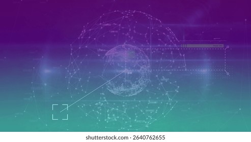 Displaying central wireframe globe rotating on dashboard, with dashed UI overlays and node clusters. Futuristic, digital, network, innovation, technology, interface, abstract - Powered by Shutterstock - Get 15% off with code: PIKWIZARD15