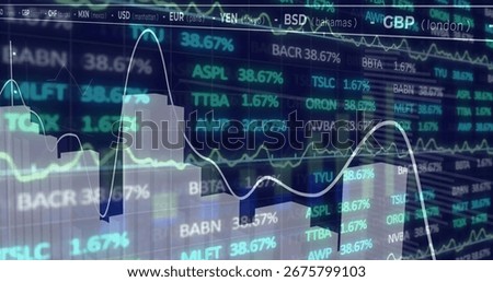 Displaying currency codes and tickers on screen with % values, line and bar charts, grid background. Finance, technology, data visualization, analytics, trading, investment, digital interface