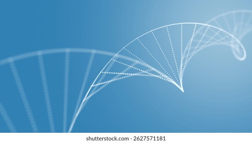 Displaying curved white dotted double helix swirling on blue gradient background, with DNA theme. Futuristic, scientific, technology, innovation, digital art, pattern, structure - Powered by Shutterstock - Get 15% off with code: PIKWIZARD15