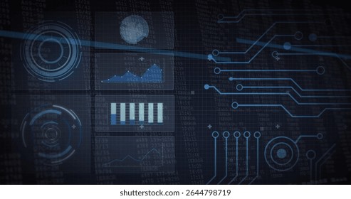 Displaying dashboard showing holographic charts in control panel, with numeric streams. Futuristic, digital, interface, holographic, technology, data, visualization - Powered by Shutterstock - Get 15% off with code: PIKWIZARD15