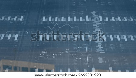 Displaying data dashboard overlay on digital interface, with grid lines, bar charts and line graphs. Analytics, technology, abstract, information, visualization, digital, modern