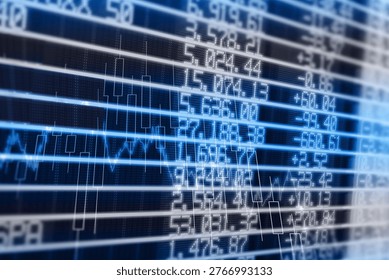 Displaying digital interface showing candlestick chart with line graph overlay and numerical data. Financial, technology, modern, data analysis, visualization, digital, corporate - Powered by Shutterstock - Get 15% off with code: PIKWIZARD15