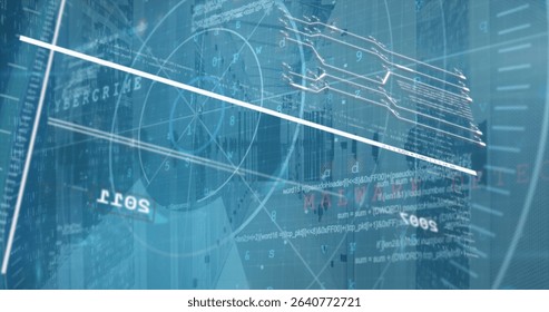 Displaying holographic interface on dashboard, showing graph and chart data, code and diagonal beam. Futuristic, data visualization, technology, digital, innovation, analytics, virtual
