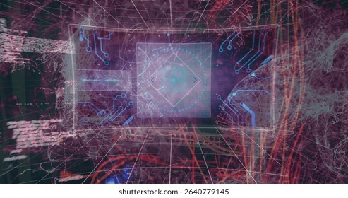 Displaying holographic interface panel floating shapes in cyber data grid, with neon data streams. Futuristic, cyber, digital, technology, interface, network, abstract - Powered by Shutterstock - Get 15% off with code: PIKWIZARD15