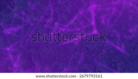 Displaying interlinking luminous magenta nodes glowing on thin purple lines across digital network. Futuristic, abstract, digital, technology, network, connection, vibrant