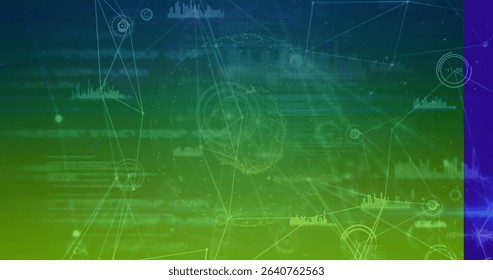 Displaying network visualization on computer interface, featuring nodes, histograms and connections. Futuristic, technology, data, digital, interface, visualization, analytics