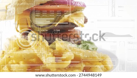 Displaying stacked cheeseburger highlighting melted cheese and lettuce at studio, with HUD overlays. Burger, sandwich, patty, bun, greens, juicy, highkey