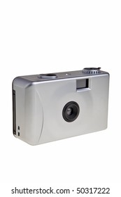 Disposable 35mm Photo Camera Isolated Over White Background.