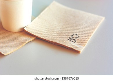 Disposable Biodegradable Napkin Made From Recycled Paper. Environmental Protection And Ecology.