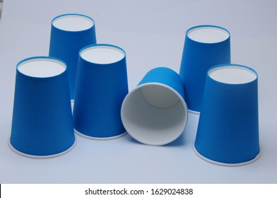 Disposable Blue Paper Cups Turned Upside Down