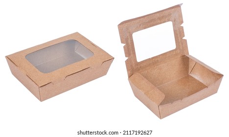 Disposable Brown Paper Food Box Container With Window