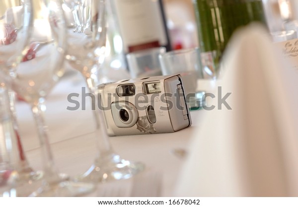 Disposable Camera On Wedding Reception Table Stock Photo Edit Now