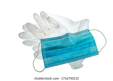 Disposable Clear Plastic Gloves And Facemask / Face Mask To Prevent Spreading Germs During COVID-19 / Coronavirus / Corona Virus Pandemic