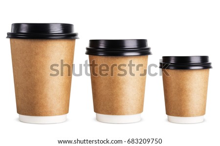 Disposable coffee cup with lid and without lid isolated on white background