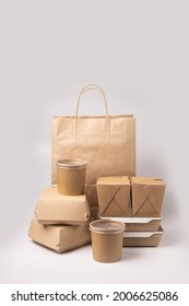 Disposable Food Delivery Packaging On Gray Background